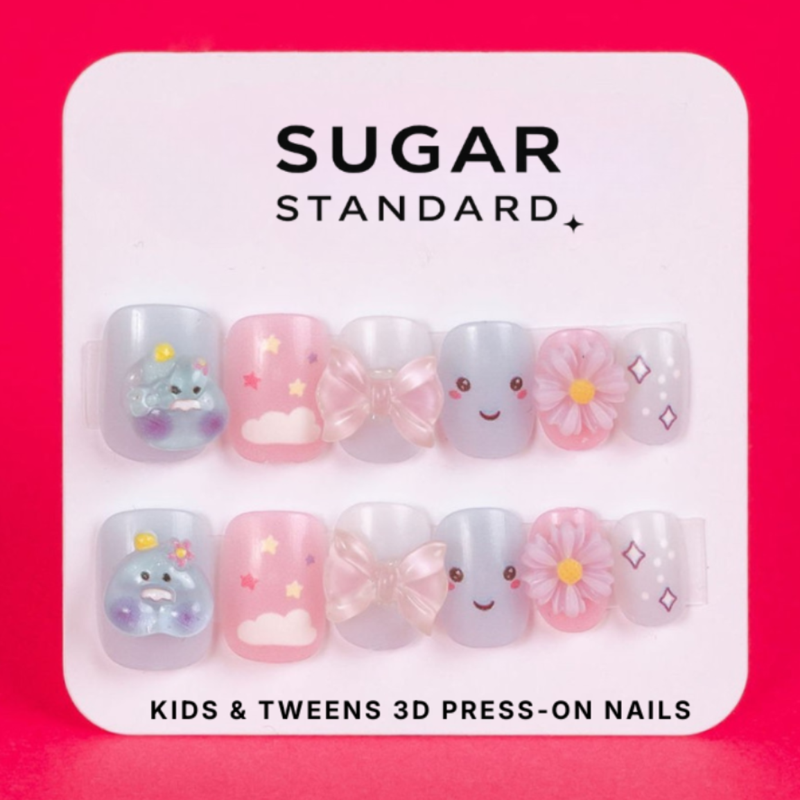 Tween 3D press-on nails with pastel charm nail art