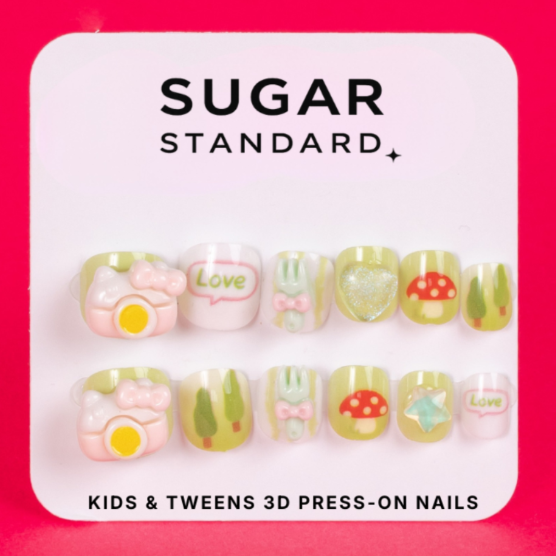 Kids 3D press-on nails with floral charm design
