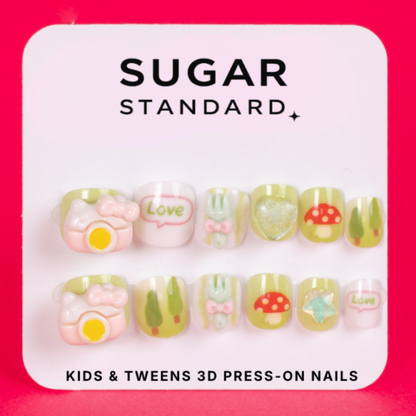 Kids 3D press-on nails with floral charm design