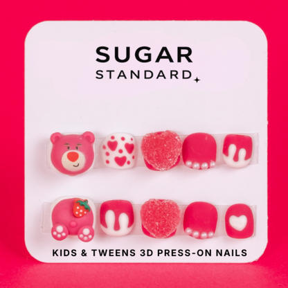 Kids 3D press-on nails for kids with sweet bear charm design